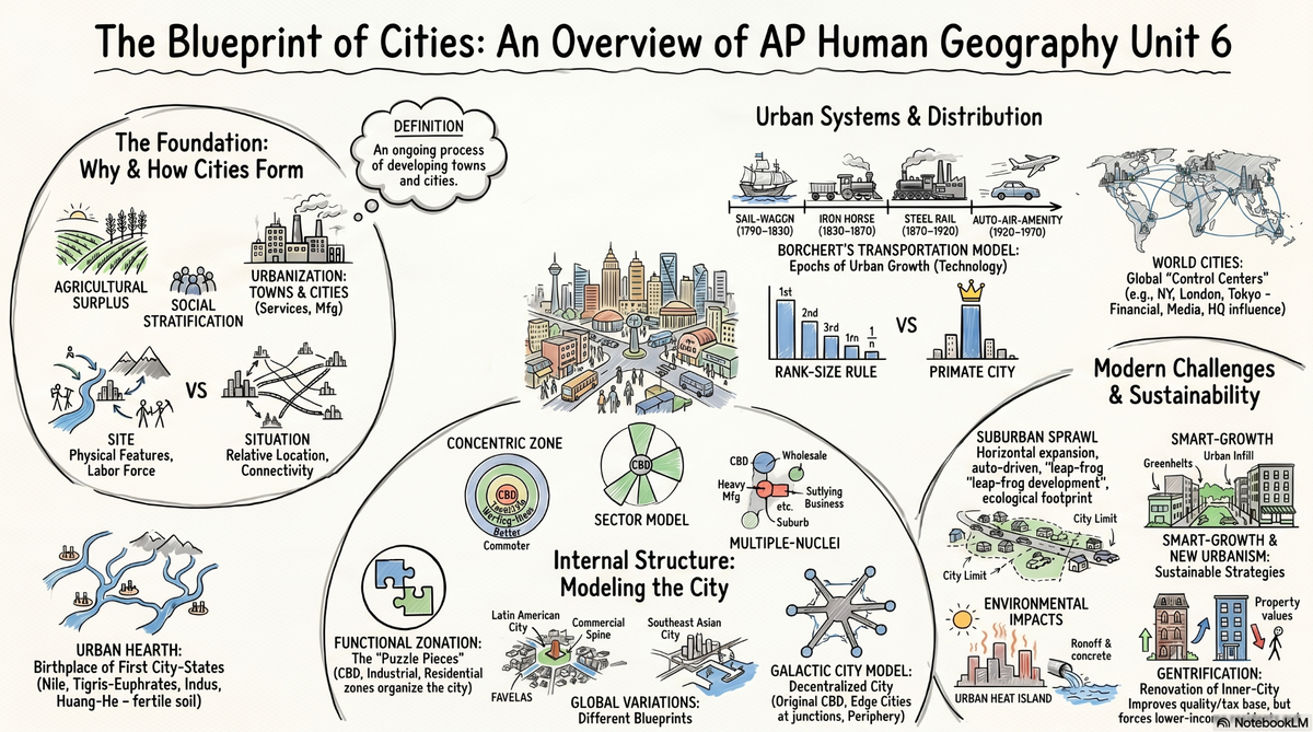 Unit 6: Cities & Urban Land Use Patterns and Processes infographic