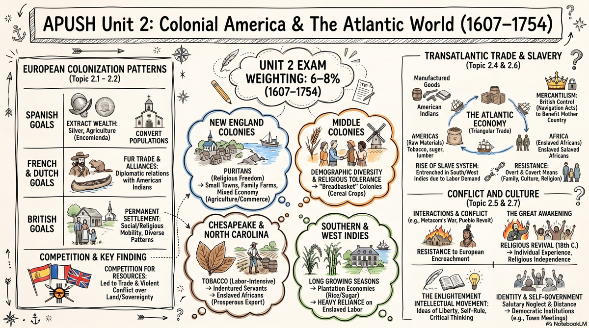 Unit 2: Period 2: Colonial America (1607–1754) infographic