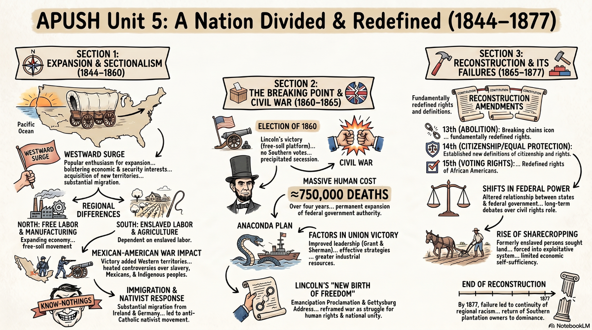 Unit 5: Period 5: Civil War & Reconstruction (1844–1877) infographic