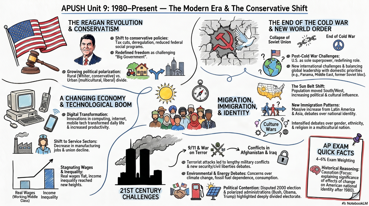 Unit 9: Period 9: The Conservative Revolution & Contemporary America (1980–Present) infographic